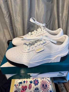 PUMA White and Black Cali Sneakers Sz 8